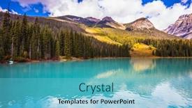  Presentation with eco park - Slide set enhanced with smooth turquoise water in the wooded mountains charming mountain emerald lake yoho national park canada sunny day in autumn the concept of eco-tourism background and a light blue colored foreground