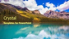  Presentation with eco park - Colorful presentation enhanced with smooth turquoise water in the wooded mountains the concept of eco-tourism the mountain emerald lake yoho national park canada sunny day in autumn backdrop and a tawny brown colored foreground