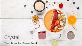  Presentation with healthy breakfast - Audience pleasing presentation consisting of smoothie-bowl-with-fresh-berries backdrop and a white colored foreground