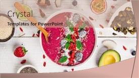  Presentation with healthy breakfast - Presentation having smoothie-bowl-with-fresh-berries background and a coral colored foreground