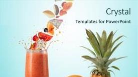  Presentation with fruit drink - Presentation theme having smoothie drink with fruit flying background and a sky blue colored foreground