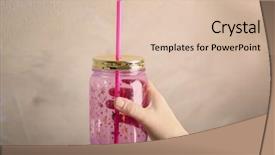  Presentation with mason jar - Colorful slide deck enhanced with smoothie store - female hand holding empty mason backdrop and a lemonade colored foreground