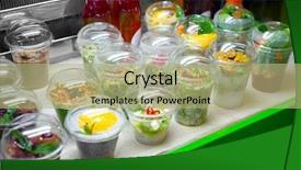  Presentation with healthy green food habit - PPT theme consisting of smoothie store - tasty healthy food in cups background and a mint green colored foreground