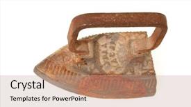  Presentation with iron - Audience pleasing PPT layouts consisting of smoothing iron cast-iron vintage backdrop and a coral colored foreground