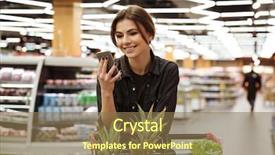  Presentation with sms - PPT theme having sms - picture of young cheerful woman background and a coral colored foreground