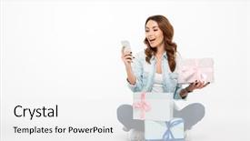  Presentation with gift - PPT layouts consisting of sms - portrait of a happy casual background and a white colored foreground