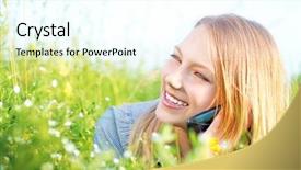  Presentation with talking on phone - Colorful slide deck enhanced with sms message - beautiful teenage girl talking backdrop and a  colored foreground