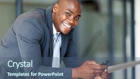  Presentation with african american business - Cool new presentation theme with sms message - handsome african american business executive backdrop and a ocean colored foreground