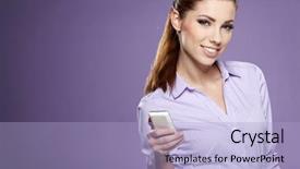  Presentation with cell - Presentation theme with sms message - happy smiling successful businesswoman background and a light blue colored foreground