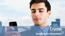  Presentation with sms - PPT theme having sms message - portrait of a businessman using background and a  colored foreground