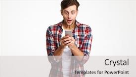  Presentation with sms - Colorful presentation theme enhanced with sms message - portrait of a happy amused backdrop and a light gray colored foreground