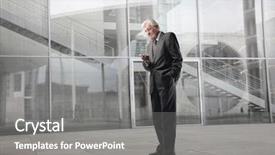  Presentation with phone - PPT theme with sms message - senior businessman using a mobile background and a  colored foreground