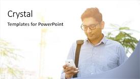  Presentation with asia indian war - Slide deck having sms mobile phone - asian indian business people texting background and a white colored foreground