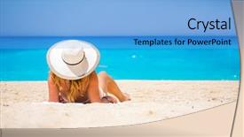  Presentation with zakynthos - Beautiful PPT theme featuring smugglers - woman on the famous navagio backdrop and a light blue colored foreground