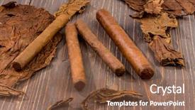  Presentation with tobacco - Slide deck with cigarillo - leaves of tobacco and finished background and a tawny brown colored foreground