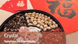 Presentation with chinese new year lunar - Theme having snack box in lunar new background and a red colored foreground