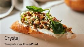  Presentation with cream - Beautiful presentation design featuring snack covered with filling seafood backdrop and a coral colored foreground