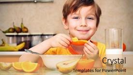  Presentation with breakfast cereal - Slides featuring snack food - boy breakfast drinks milk eats background and a yellow colored foreground