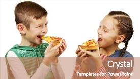  Presentation with pizza - Amazing presentation theme having snack food - children eating pizza isolated backdrop and a coral colored foreground