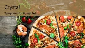  Presentation with snack food - Amazing slide deck having snack food - delicious seafood pizza backdrop and a coral colored foreground