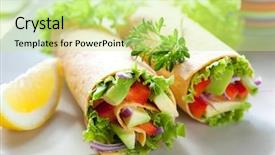  Presentation with food tortilla - Slides having snack food - fresh tortilla wraps with vegetables background and a soft green colored foreground