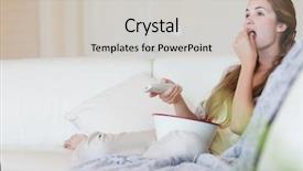  Presentation with popcorn movie - Cool new slides with snack food - young woman having popcorn while backdrop and a light gray colored foreground