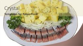  Presentation with snack - Presentation design with snack-isolated-herring-potato background and a yellow colored foreground