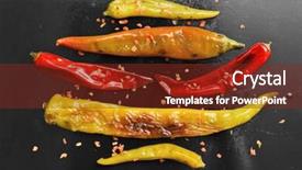  Presentation with snack - Beautiful presentation theme featuring snack of pepper with spices on pan closeup backdrop and a tawny brown colored foreground