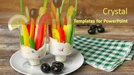  Presentation with glassware - Audience pleasing PPT theme consisting of snack-of-vegetables-in-glassware backdrop and a tawny brown colored foreground