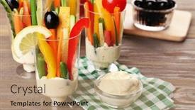  Presentation with glassware - Slide deck enhanced with snack-of-vegetables-in-glassware background and a coral colored foreground