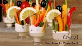  Presentation with glassware - Presentation theme consisting of snack-of-vegetables-in-glassware background and a coral colored foreground
