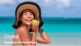  Presentation with healthy snack - PPT theme featuring snack on beach holidays sun background and a coral colored foreground