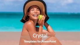  Presentation with healthy snack - PPT theme featuring snack on beach holidays sun background and a  colored foreground