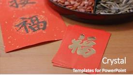  Presentation with lunar new year - Theme featuring snack tray for lunar background and a coral colored foreground