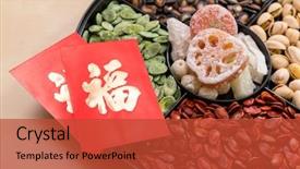  Presentation with lunar new year - Slide deck having snack tray with red packet background and a red colored foreground