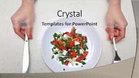  Presentation with fresh fruits vegetables dairy meat - Cool new theme with snackbar - hands with kitchen flatware backdrop and a white colored foreground