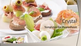  Presentation with tapas - Slides having snackbar - spanish tapas with caprese canapes background and a coral colored foreground