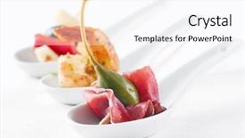  Presentation with tapas - Slides having snackbar - tapas different sorts on white background and a cool aqua colored foreground