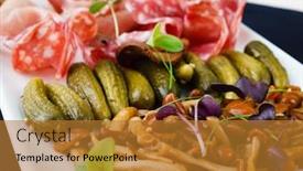  Presentation with vodka - Audience pleasing PPT theme consisting of snacks of vodka choice of italian meat mushrooms and marinated pickles backdrop and a gold colored foreground