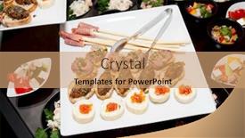  Presentation with banquet - Beautiful slides featuring snacks-on-banquet-table backdrop and a  colored foreground