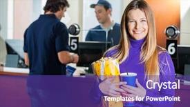  Presentation with snacks - Cool new slides with snacks while man buying ticket backdrop and a violet colored foreground