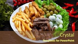  Presentation with quail - Slide deck having snacks-with-fries-meat-picanha background and a tawny brown colored foreground