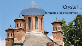  Presentation with romania - Beautiful presentation theme featuring closeup romania where vlad tepes backdrop and a light blue colored foreground