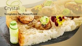  Presentation with haute cuisine - Beautiful PPT theme featuring snails-with-garlic-and-cheese backdrop and a yellow colored foreground