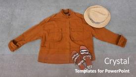  Presentation with leather shoes - Beautiful presentation design featuring snake leather shoes jacket hat isolated-gray background backdrop and a violet colored foreground