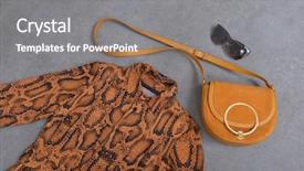  Presentation with ethnical pattern - Audience pleasing PPT layouts consisting of snake pattern sundress with handbag backdrop and a gray colored foreground