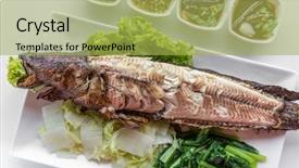  Presentation with grilled - Presentation theme having snakehead - grilled fish with vegetable background and a  colored foreground