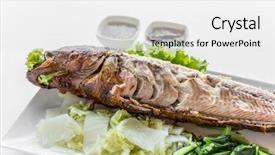  Presentation with sauce - PPT theme consisting of snakehead - grilled fish with vegetable background and a  colored foreground