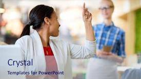  Presentation with waitress - Audience pleasing PPT theme consisting of snap - young businesswoman turning back while backdrop and a  colored foreground