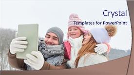  Presentation with winter family - Slide set featuring snapshots - father takes happy family selfie background and a sky blue colored foreground
